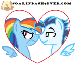 Size: 678x572 | Tagged: safe, artist:soarindash4ever, rainbow dash, soarin', pegasus, pony, blushing, female, heart, male, shipping, soarindash, straight, wings