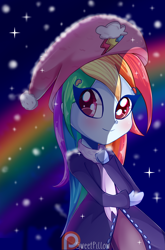 Size: 1600x2421 | Tagged: safe, artist:vixelzf, derpibooru import, rainbow dash, equestria girls, blushing, clothes, coat, cute, dashabetes, hat, looking at you, rainbow, scarf, smiling, solo, stars, winter outfit