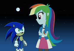 Size: 3510x2455 | Tagged: safe, artist:lightdegel, rainbow dash, equestria girls, crossover, humanized, moon, night, sonic the hedgehog, sonic the hedgehog (series), sonic x, stars