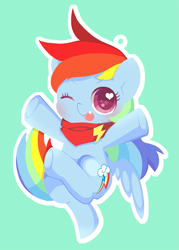 Size: 961x1342 | Tagged: safe, artist:shikamitsuru, rainbow dash, pegasus, pony, bandana, cute, cute little fangs, dashabetes, fangs, heart eyes, one eye closed, open mouth, pixiv, solo, starry eyes, wingding eyes, wink