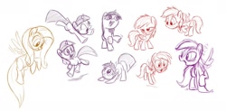 Size: 1600x785 | Tagged: safe, artist:sibsy, fluttershy, rainbow dash, twilight sparkle, pegasus, pony, sketch dump, younger