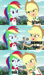 Size: 1280x2158 | Tagged: safe, derpibooru import, edit, edited screencap, screencap, applejack, rainbow dash, equestria girls, legend of everfree, appletroll, can't touch this, mc hammer