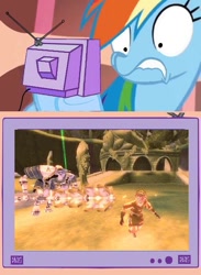 Size: 563x770 | Tagged: safe, rainbow dash, pegasus, pony, exploitable meme, gamerdash, link, meme, obligatory pony, silent realm, the legend of zelda, the legend of zelda: skyward sword, tv meme