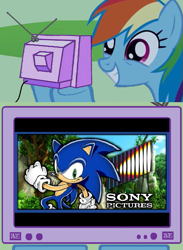 Size: 563x771 | Tagged: safe, rainbow dash, pegasus, pony, crossover, exploitable meme, meme, obligatory pony, sonic the hedgehog (series), sony, tv meme