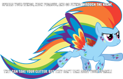 Size: 1080x695 | Tagged: safe, rainbow dash, pegasus, pony, image macro, meme, neon pegasus, parry gripp, rainbow power, solo, song reference
