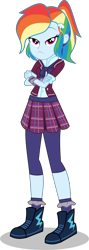 Size: 2669x7500 | Tagged: safe, artist:limedazzle, derpibooru import, rainbow dash, equestria girls, friendship games, absurd resolution, alternate hairstyle, alternate universe, clothes, crossed arms, crystal prep academy uniform, crystal prep shadowbolts, hairpin, leggings, looking at you, school uniform, shadowbolt dash, simple background, skirt, solo, transparent background, vector