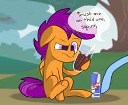 Size: 712x583 | Tagged: safe, artist:trace-101, rainbow dash, scootaloo, pegasus, pony, energy drink, glass, red bull