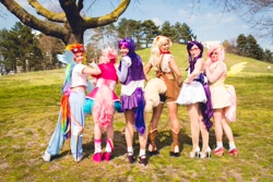 Size: 1500x1000 | Tagged: safe, artist:nikitacosplay, derpibooru import, applejack, fluttershy, pinkie pie, rainbow dash, rarity, twilight sparkle, human, cosplay, irl, irl human, photo