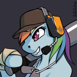 Size: 400x400 | Tagged: safe, artist:chazcatrix, rainbow dash, pegasus, pony, baseball bat, dog tags, hat, scout, solo, team fortress 2