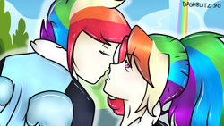 Size: 1360x768 | Tagged: safe, artist:dashblitz90-fonnie, derpibooru import, rainbow blitz, rainbow dash, human, dashblitz, humanized, male, rule 63, self ponidox, selfcest, shipping, straight, winged humanization