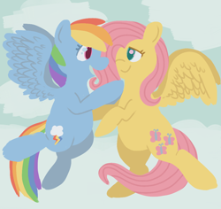 Size: 1000x943 | Tagged: safe, artist:tsumikishy, fluttershy, rainbow dash, pegasus, pony, female, flutterdash, lesbian, shipping