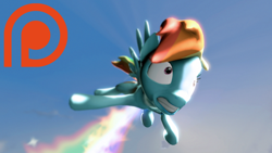 Size: 1280x720 | Tagged: safe, artist:wub pon3, derpibooru import, rainbow dash, pegasus, pony, 3d, faic, fart, frown, gritted teeth, patreon, patreon logo, rainbow fart, sky, solo, spread wings, wide eyes