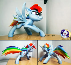 Size: 2556x2360 | Tagged: safe, artist:kp-shadowsquirrel, artist:shuxer59, derpibooru import, rainbow dash, featureless crotch, irl, photo, plot, raised hoof, sculpture, smiling, solo, spread wings, style emulation, traditional art