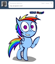 Size: 660x770 | Tagged: safe, artist:lazy, rainbow dash, pegasus, pony, ask, ask dashed rainbow, solo, tumblr