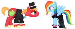 Size: 1024x401 | Tagged: safe, artist:karmadash, big macintosh, rainbow dash, earth pony, pegasus, pony, blushing, male, rainbow dash always dresses in style, rainbowmac, shipping, simple background, stallion, straight, tears of joy, transparent background