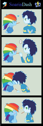 Size: 277x796 | Tagged: safe, artist:soarinrainbowdash3, derpibooru import, rainbow dash, soarin', equestria girls, baka, comic, food, kissing, male, pocky, shipping, soarindash, straight