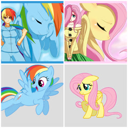 Size: 1200x1200 | Tagged: safe, artist:ninja-8004, fluttershy, rainbow dash, human, breasts, clothes, collage, curvy, female, hootershy, human ponidox, humanized, rainboob dash, sweatershy, vector, wide hips