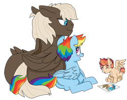 Size: 1280x1009 | Tagged: safe, artist:dbkit, derpibooru import, dumbbell, rainbow dash, oc, oc:cherry bomber, pegasus, pony, dumbdash, male, offspring, older, parent:dumbbell, parent:rainbow dash, parents:dumbdash, pregnant, shipping, straight