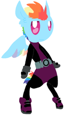 Size: 568x986 | Tagged: safe, artist:angelstar000, rainbow blitz, rainbow dash, pony, ask, ask-thecolts, beast boy, bipedal, clothes, cosplay, costume, crossover, request, rule 63, solo, teen titans, tumblr