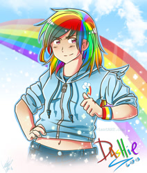 Size: 900x1063 | Tagged: safe, artist:kikaru-studios, rainbow dash, human, humanized, solo, winged humanization