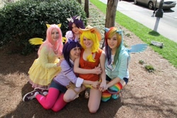 Size: 4752x3168 | Tagged: safe, artist:mollyisacatlady, artist:xsoulxxxreaperx, derpibooru import, applejack, fluttershy, rainbow dash, rarity, twilight sparkle, human, cosplay, irl, irl human, photo