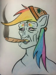 Size: 1936x2592 | Tagged: safe, artist:esnnoirlyltoc, rainbow dash, pegasus, pony, 420, blunt, drugs, gaze upon my works ye mighty and despair, greatest internet moments, handsome squidward, marijuana, meme, perfection, spongebob squarepants, squidward tentacles, the two faces of squidward, traditional art