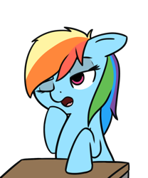 Size: 1000x1202 | Tagged: safe, artist:neuro, derpibooru import, rainbow dash, pegasus, pony, floppy ears, one eye closed, simple background, sleepy, solo, tired, transparent background, yawn