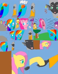 Size: 2515x3209 | Tagged: safe, artist:pokeneo1234, derpibooru import, applejack, fluttershy, pinkie pie, rainbow dash, rarity, twilight sparkle, earth pony, pegasus, pony, unicorn, chaotic, comic, crossover, raznus, request