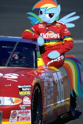 Size: 392x580 | Tagged: safe, rainbow dash, pegasus, pony, ernie irvan, nascar, racecar, skittles, solo