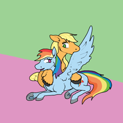 Size: 500x500 | Tagged: safe, artist:autumnbramble, derpibooru import, applejack, rainbow dash, earth pony, pegasus, pony, appledash, female, lesbian, preening, shipping, simple background, unshorn fetlocks