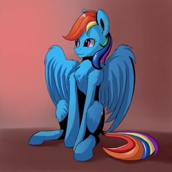 Size: 1280x1280 | Tagged: safe, artist:vell221, derpibooru import, rainbow dash, pegasus, pony, fluffy, sitting, solo