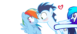 Size: 1024x461 | Tagged: safe, artist:181xblueblastx181, derpibooru import, rainbow dash, soarin', oc, oc:blueblast, pegasus, pony, blushing, heart, kissing, male, now kiss, shipper on deck, shipping, simple background, soarindash, straight, transparent background