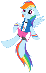 Size: 1258x2000 | Tagged: safe, artist:okashi-na-artist, rainbow dash, pegasus, pony, :p, clothes, disgusted, equestria girls drama, equestria girls outfit, frown, gritted teeth, hoof hold, raised eyebrow, simple background, solo, spread wings, tomboy, tongue out, transparent background, vector