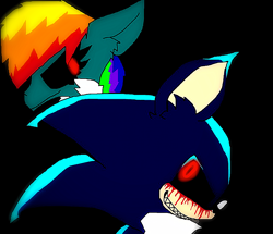 Size: 1024x880 | Tagged: safe, artist:dragonjule, derpibooru import, rainbow dash, pegasus, pony, fanfic:rainbow factory, creepypasta, crossover, sonic the hedgehog, sonic the hedgehog (series), sonic.exe