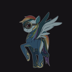 Size: 600x600 | Tagged: safe, artist:mugijiru, rainbow dash, pegasus, pony, anatomically incorrect, goggles, incorrect leg anatomy, looking at you, raised hoof, simple background, solo, wonderbolts uniform