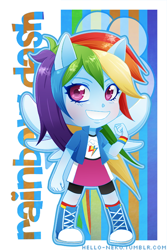 Size: 400x600 | Tagged: safe, artist:starbearstudio, derpibooru import, rainbow dash, equestria girls, boots, chibi, colored pupils, ponied up, solo