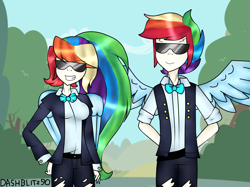 Size: 3552x2656 | Tagged: safe, artist:dashblitz90-fonnie, derpibooru import, rainbow blitz, rainbow dash, human, humanized, rule 63, self ponidox, sunglasses, winged humanization, wings