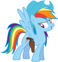 Size: 904x964 | Tagged: safe, artist:rainbow-dash-2014, rainbow dash, pegasus, pony, gun, hat, holster, revolver, solo, weapon