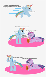 Size: 878x1451 | Tagged: safe, artist:planetkiller, derpibooru exclusive, derpibooru import, rainbow dash, twilight sparkle, twilight sparkle (alicorn), alicorn, pegasus, pony, unicorn, comic:wingermortis, book, chest fluff, comic, crying, flying, looking up, panic, prone, pun, scared, simple background, why