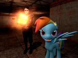 Size: 1024x768 | Tagged: dead source, safe, artist:dakkiller, rainbow dash, pegasus, pony, 3d, ar2, barney calhoun, gmod, half-life