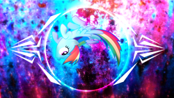 Size: 3840x2160 | Tagged: safe, artist:relaxingonthemoon, artist:spntax, derpibooru import, edit, rainbow dash, pegasus, pony, color porn, effects, female, flip, flying, mare, solo, upside down, vector, wallpaper, wallpaper edit