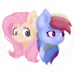 Size: 1024x1026 | Tagged: safe, artist:saminamina, derpibooru import, fluttershy, rainbow dash, pegasus, pony, bust, duo, looking away, portrait, worried