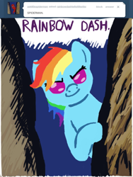 Size: 768x1024 | Tagged: safe, rainbow dash, pegasus, pony, ask, rainbowdashtellsitlikeitis, spider-man, tumblr