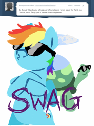 Size: 768x1024 | Tagged: safe, rainbow dash, tank, pegasus, pony, ask, rainbowdashtellsitlikeitis, sunglasses, swag, tumblr