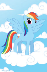 Size: 650x1005 | Tagged: safe, artist:pickletoez, rainbow dash, pegasus, pony, cloud, female, looking at you, mare, sky, smiling, solo