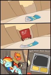 Size: 781x1156 | Tagged: safe, artist:metal-kitty, big macintosh, rainbow dash, earth pony, pegasus, pony, comic:expiration date, can, comic, expiration date, heavy, heavy mac, male, rainbow scout, road, scout, stallion, team fortress 2, van