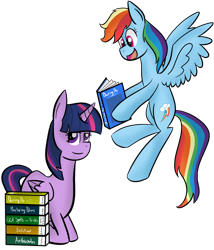 Size: 1024x1195 | Tagged: safe, artist:melisong777, rainbow dash, twilight sparkle, twilight sparkle (alicorn), alicorn, pegasus, pony, book, female, mare