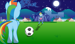 Size: 4579x2713 | Tagged: safe, artist:destinytails, rainbow dash, equestria girls, football, human ponidox, square crossover