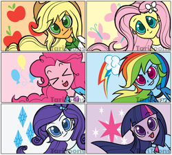 Size: 900x813 | Tagged: safe, artist:taritoons, derpibooru import, applejack, fluttershy, pinkie pie, rainbow dash, rarity, twilight sparkle, equestria girls, cute, happy, humane five, humane six, smiling, smirk, xd