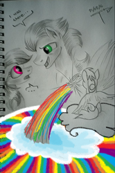 Size: 692x1044 | Tagged: safe, artist:neonspirit17, derpibooru import, rainbow dash, soarin', pony, irl, male, pencil drawing, photo, shipping, soarindash, sonic rainboom, straight, traditional art